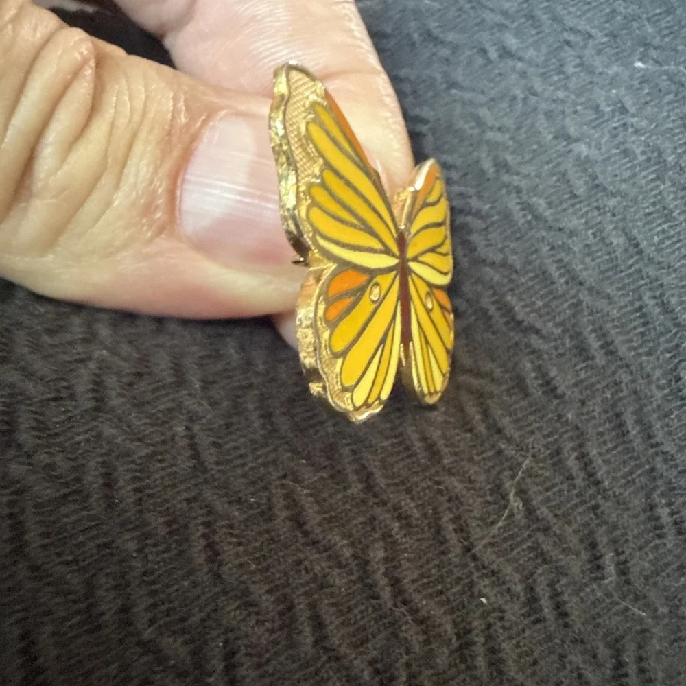 Vintage Hallmark Cards Butterfly Brooch Yellow Enamel Gold Tone Pin 1970s
